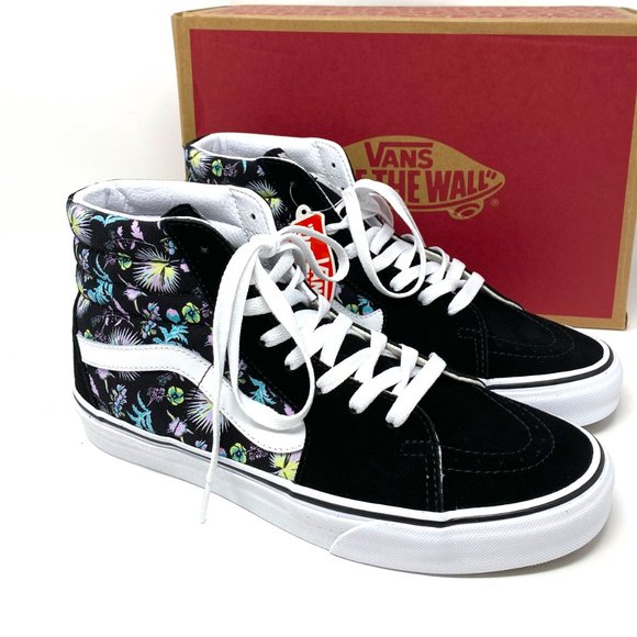 Vans SK8-HI Paradise Floral Black Suede Shoes White Out Sole Men's VN0A32QG3VD - Picture 4 of 9